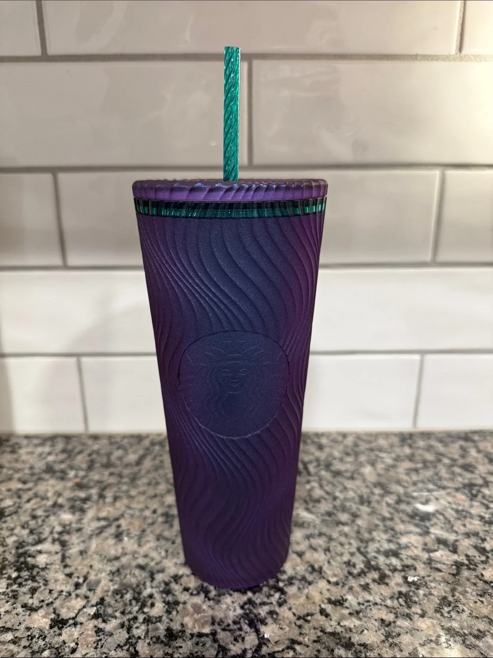 Starbucks Purple Textured Tumbler with Teal Accent Straw
